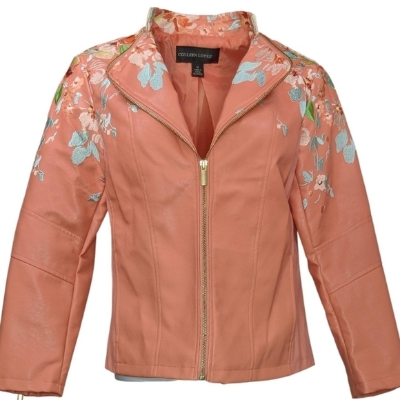 COLLEEN Lopez Womens Embroidered Faux Leather Jacket. Size Medium - Picture 9 of 9